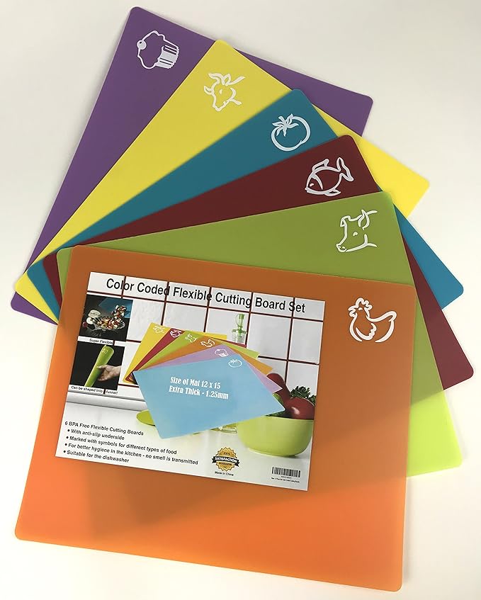 Flexible Cutting Board Mats Set of 6 BPA Free Non-Slip Plastic Chopping Mats 12x15