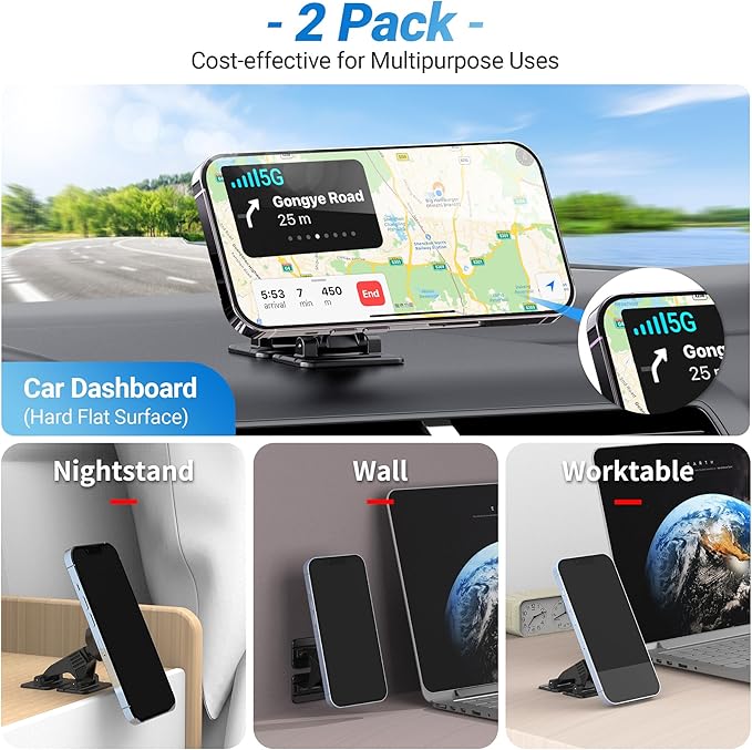 PROfezzion MagSafe-Compatible Magnetic Car Dashboard Phone Mount – 2-pieces