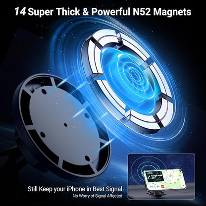 PROfezzion MagSafe-Compatible Magnetic Car Dashboard Phone Mount – 2-pieces