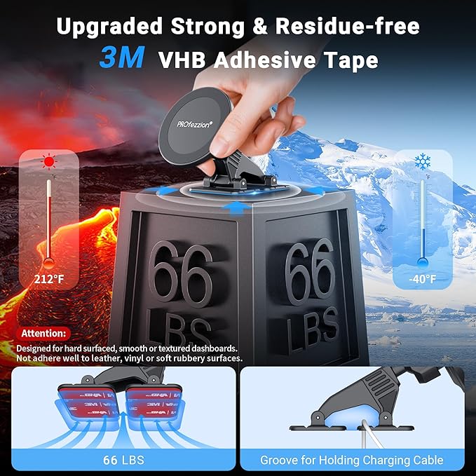 PROfezzion MagSafe Compatible Magnetic Car Dashboard Phone Mount 2 Pack