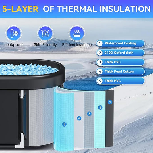 HOROW XL Large Oval Ice Bath Tub for Athletes, 100 Gallons Portable Cold Plunge Tub for Recovery and Cold Water Therapy, Multiple Layered Ice Plunge Tub with Cover for Family Gardens, Gym, Outdoor Use Visit the HOROW Store