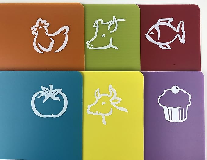 Set of 6 Color-Coded Flexible Plastic Cutting Boards – BPA Free, Anti-Slip (12×15")