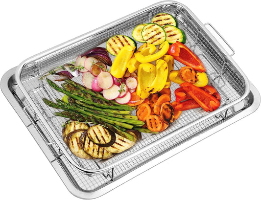 Air Fryer Basket for Oven, 18.9" x 13.1" Stainless Steel Oven Air Fryer Basket and Tray, Large Capacity Air Fryer Tray, Non-stick Mesh Basket Set for Bacon, Fries, Chicken, Vegetables, etc.