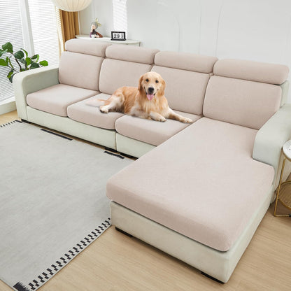 Waterproof Couch Cushion Covers, Washable Sofa Cushion Covers, Stretch Sofa Slipcovers, Thick Jacquard Fabric, Couch Sofa Covers for Pets Furniture Protector(3 Seaters + 1 Chaise, Beige)