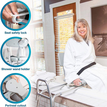 Adjustable Seat Height and Cut Out Access, Holds Weight up to 400 Lbs, Bath and Shower Safety, Transfer Bench