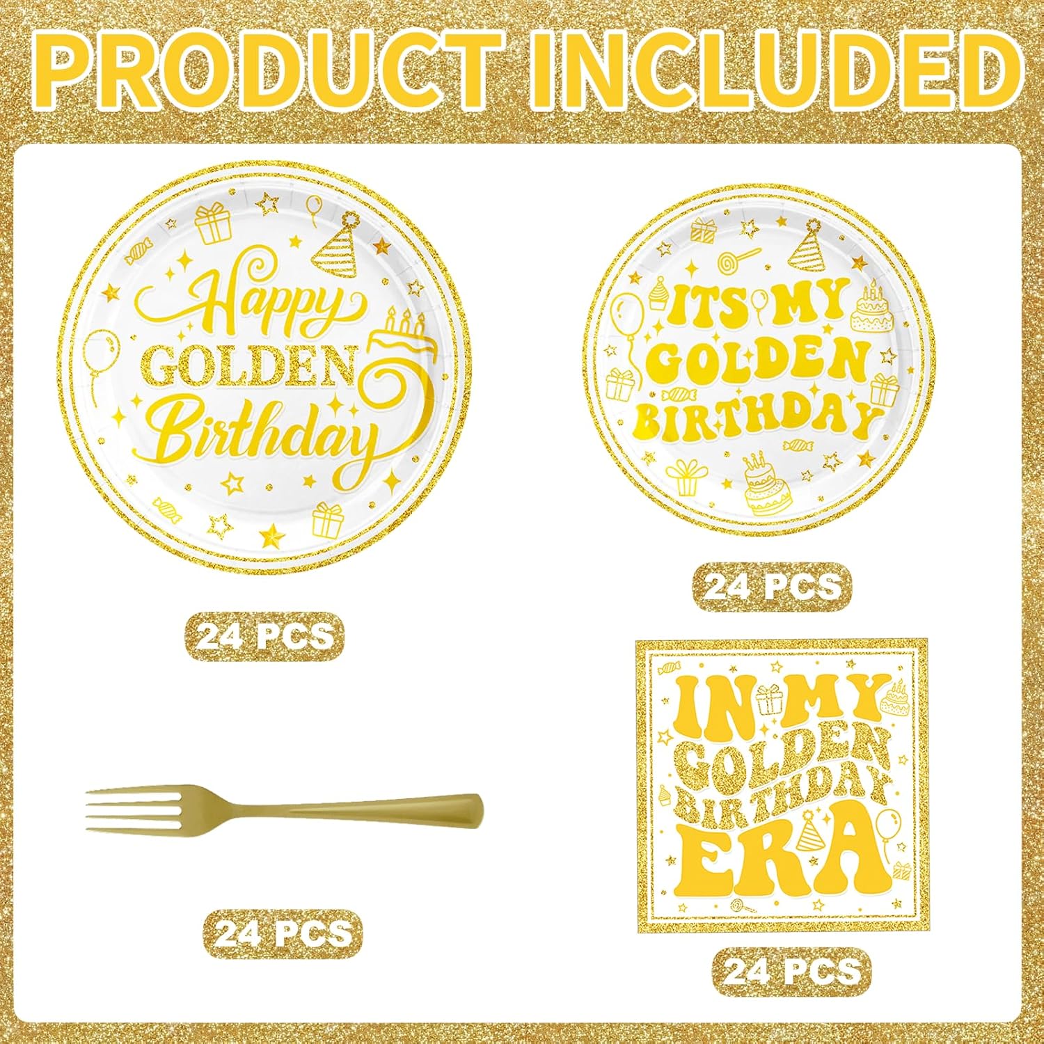 Golden Birthday Party Decorations 96-Piece Kit