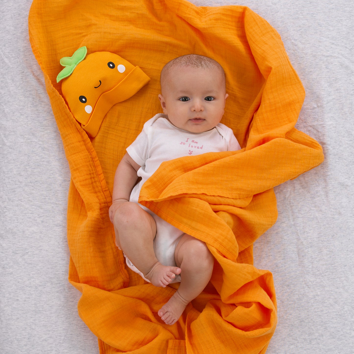 Parent's Choice Orange, Pumpkin, Muslin Swaddle Beanie Set, Infant Boy or Girl, Unisex