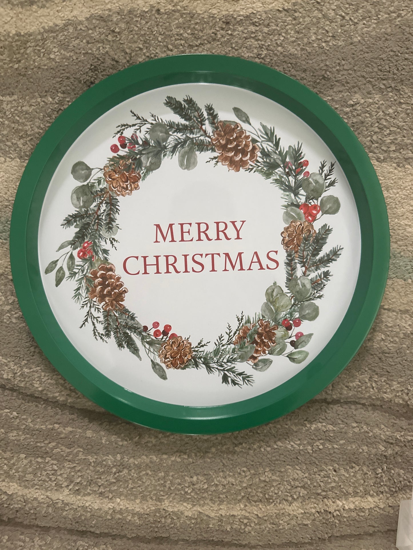 Green “Merry Christmas” serving tray