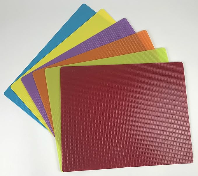 Set of 6 Color-Coded Flexible Plastic Cutting Boards – BPA Free, Anti-Slip (12×15")
