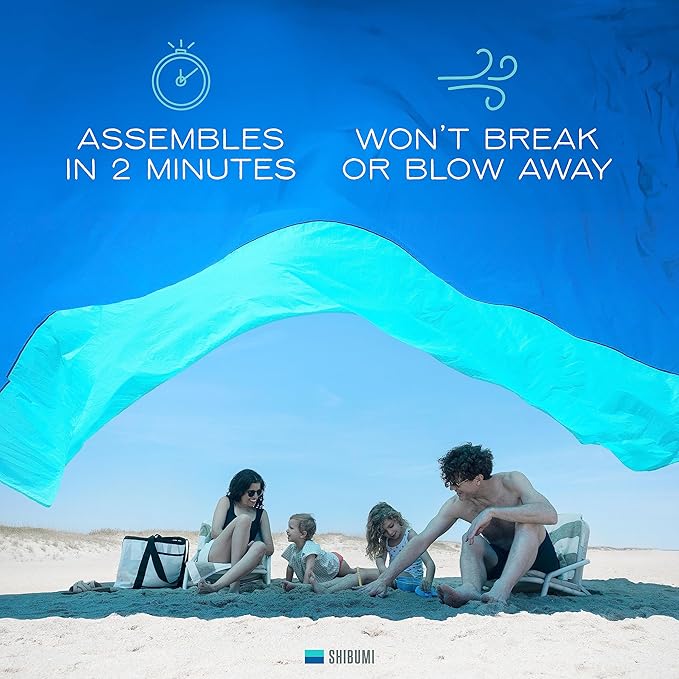 Shibumi Shade Mini®, World's Best Beach Shade with Quiet Canopy with Wind Assist Included, The Original Wind-Powered® Beach Canopy, Provides 75 Sq. Ft. of Shade up to 8ppl, Sets up in 2 Min