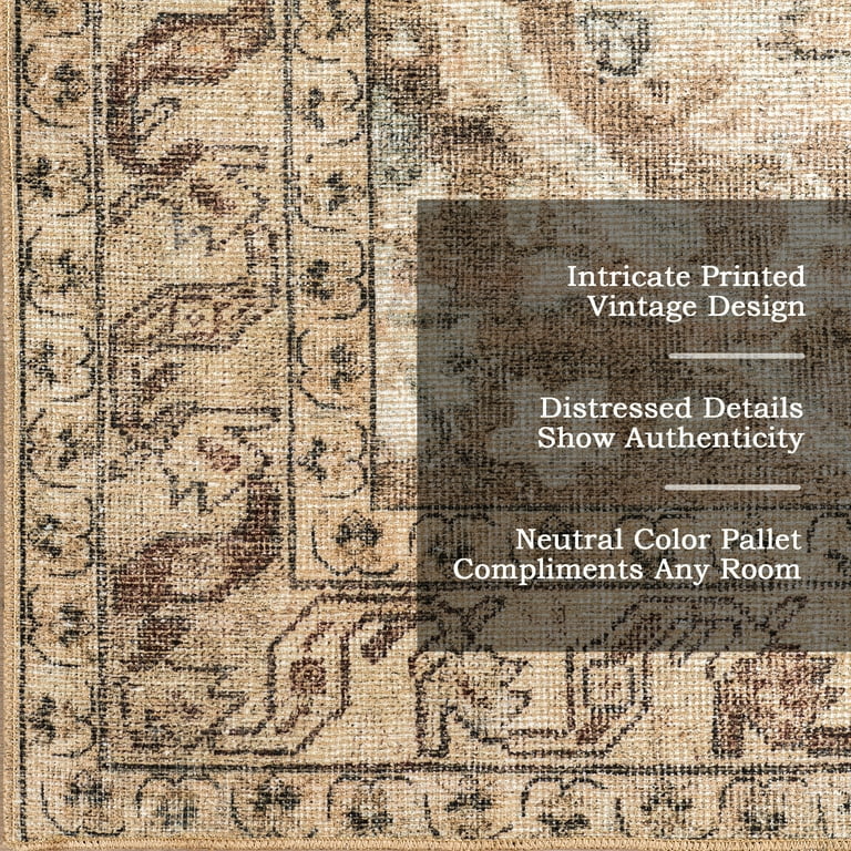 Hillstone Collection Traditional Vintage Medallion Ahmeira Beige 4 ft. x 6 ft. Area Rug