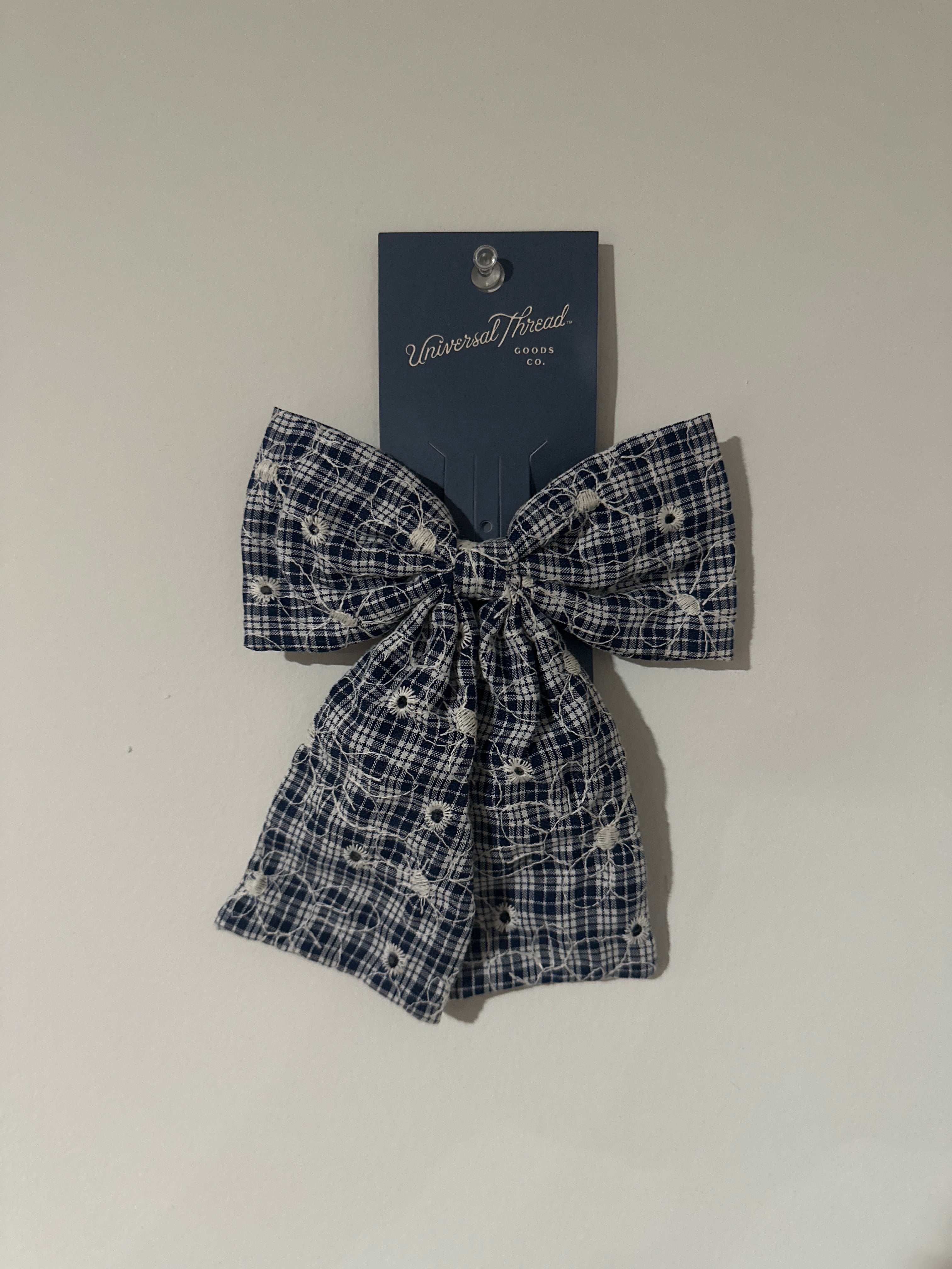 Universal Thread Embroidered Bow Hair Clip Blue Plaid