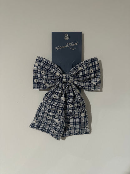 Universal Thread™ Embroidered Bow Hair Clip – Blue Plaid