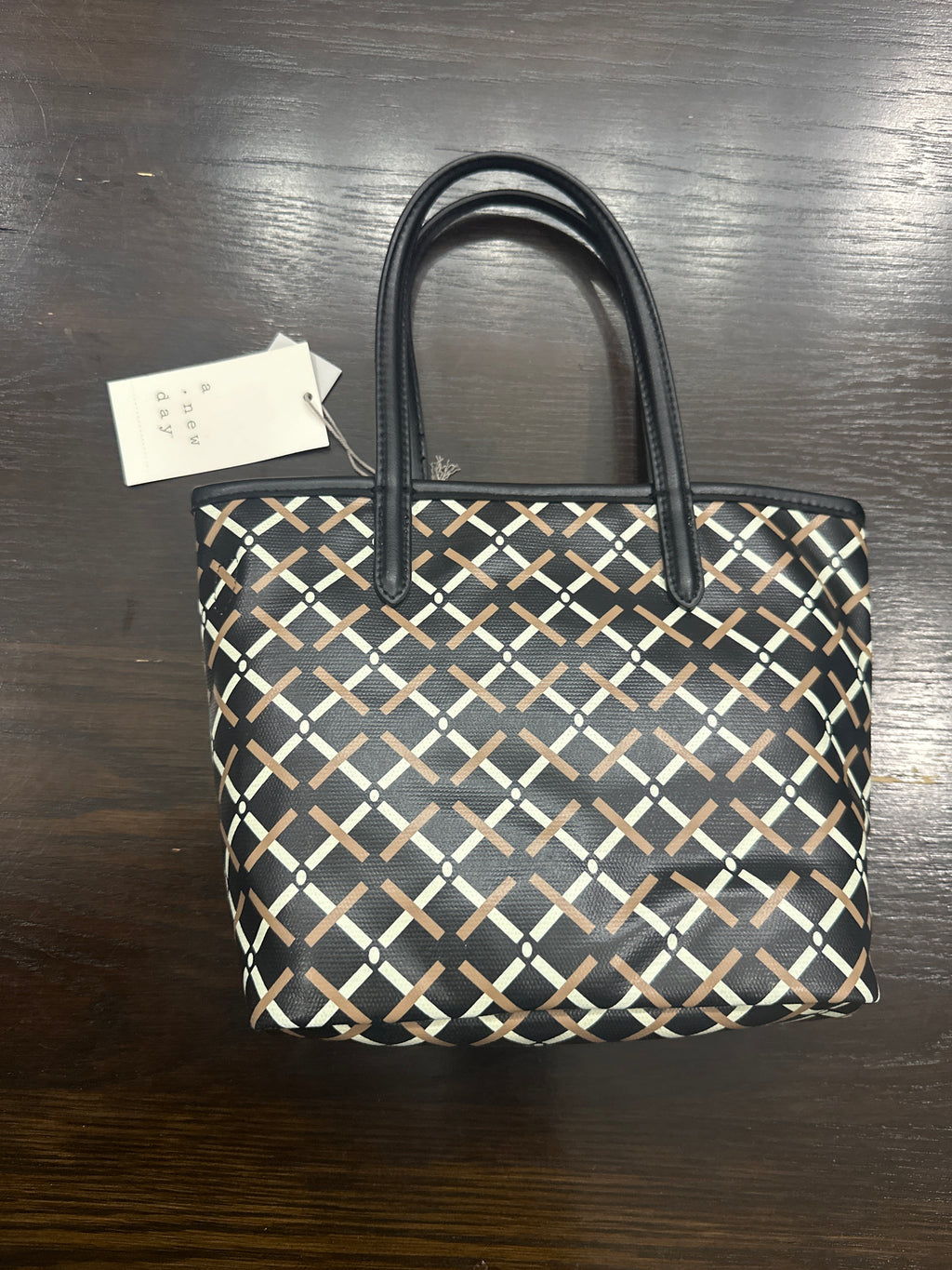 A New Day™ Black Monogram Tote Handbag with Detachable Crossbody Strap