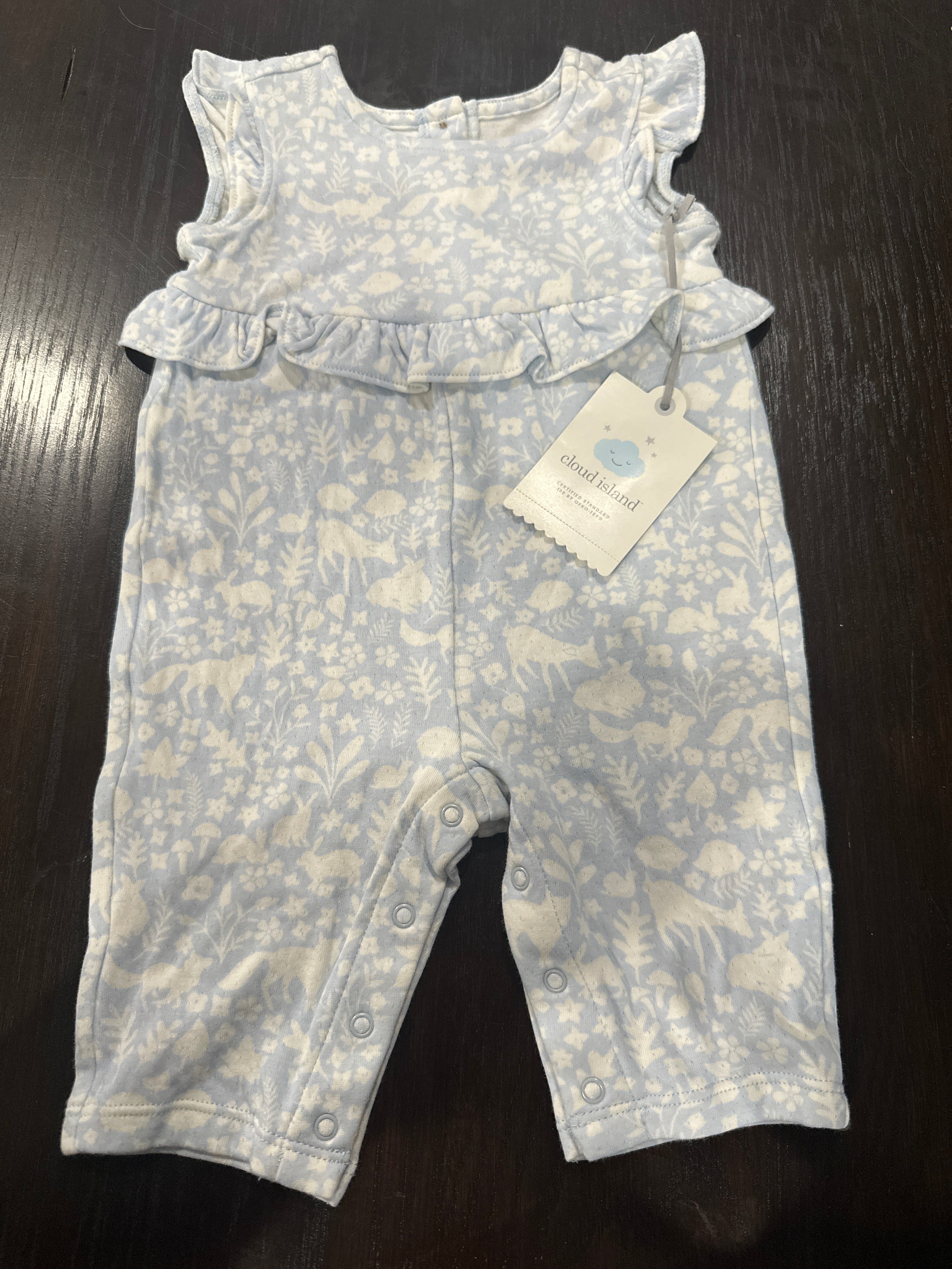 Cloud Island Baby Sleeveless Ruffle Romper Woodland Print Organic Cotton