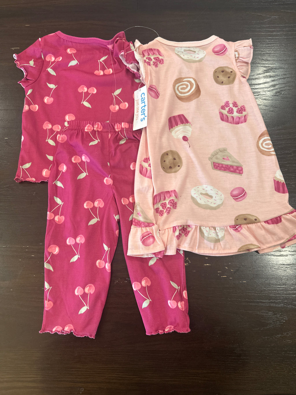 Carter’s Girls’ 2-Piece & Nightgown Pajama Set – Cherry & Dessert Prints