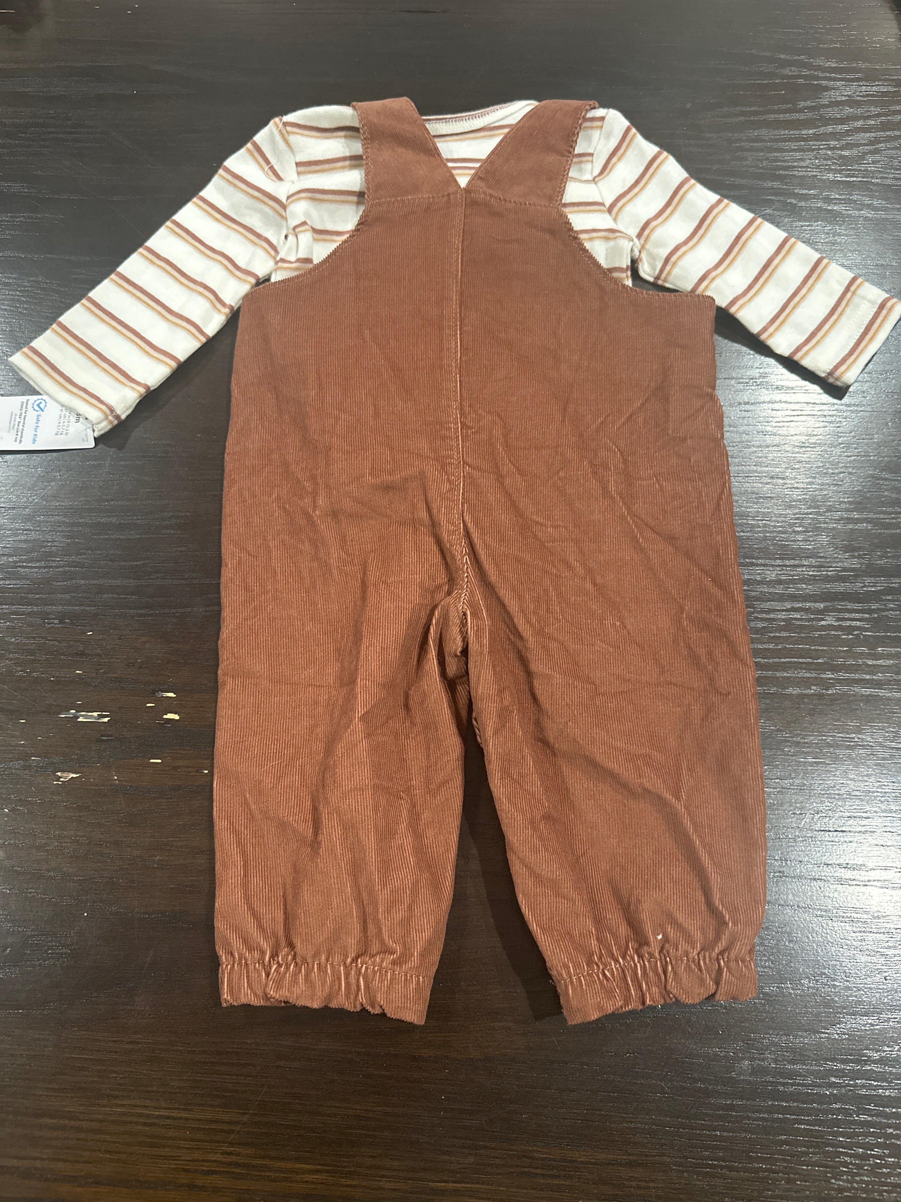 Carter’s Baby Corduroy Overalls & Striped Long Sleeve Bodysuit Set – Brown