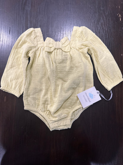 Cloud Island Baby Long-Sleeve Romper with Bow – Yellow