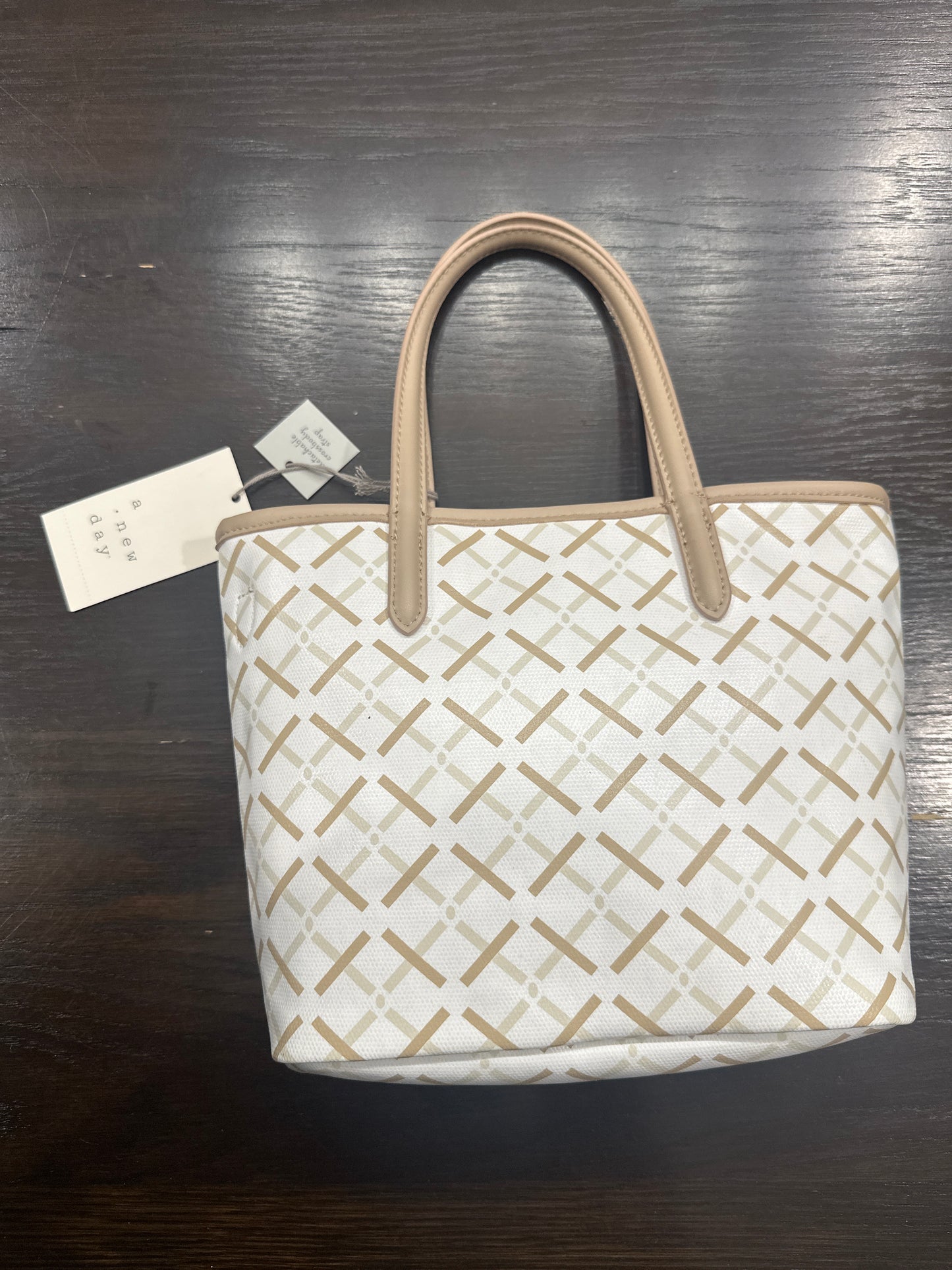 A New Day™ White/Tan Monogram Tote Handbag with Detachable Crossbody Strap