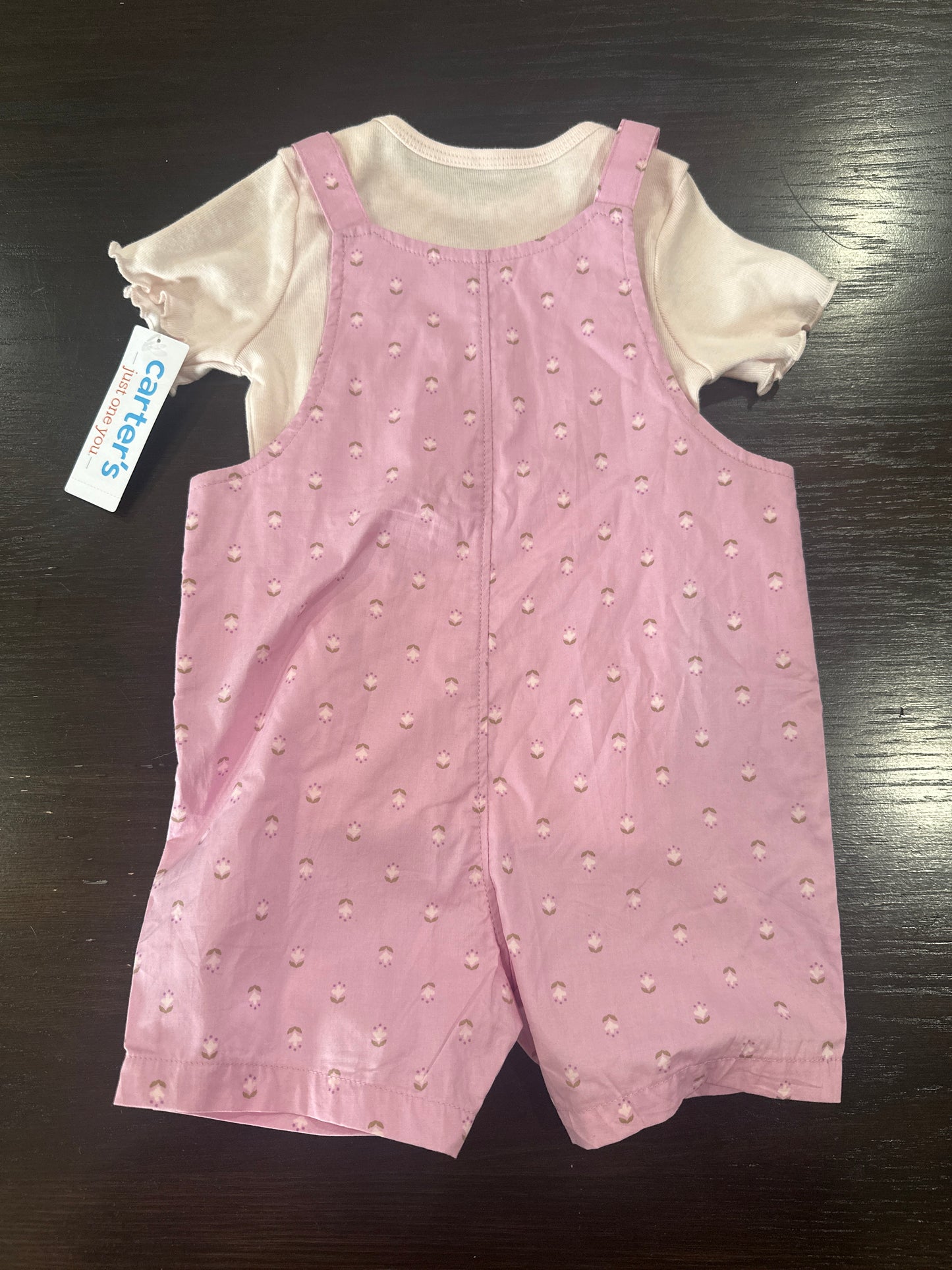 Carter’s Baby Girls’ Printed Overall Romper with Short-Sleeve Tee Set