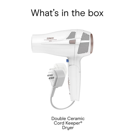 Conair Double Ceramic Travel Hair Dryer, 1875 Watts, Dual Voltage, Folding Handle