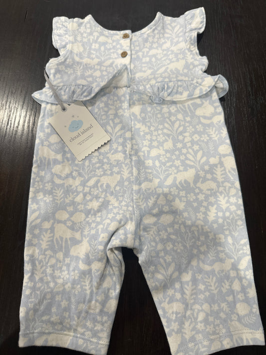 Cloud Island Baby Sleeveless Ruffle Romper Woodland Print Organic Cotton
