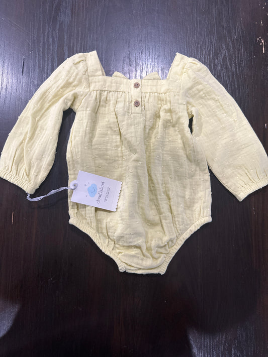 Cloud Island Baby Long-Sleeve Romper with Bow – Yellow