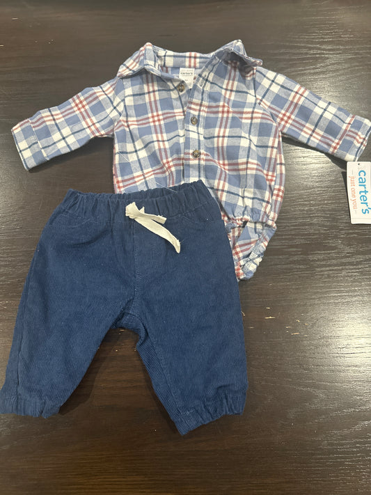 Carter’s® Baby Boys 2-Piece Plaid Bodysuit & Corduroy Pants Set