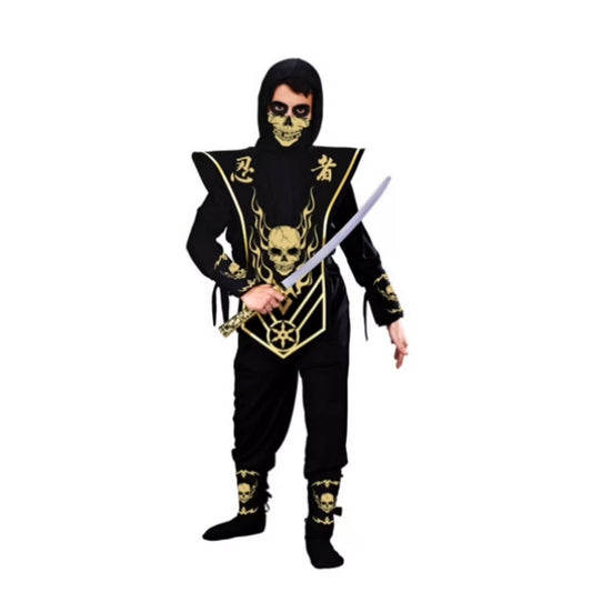 Fun World Skull Lord Ninja Costume for Boys with Hooded Shirt, Tunic, Pants, and Mask for Ages 8, M