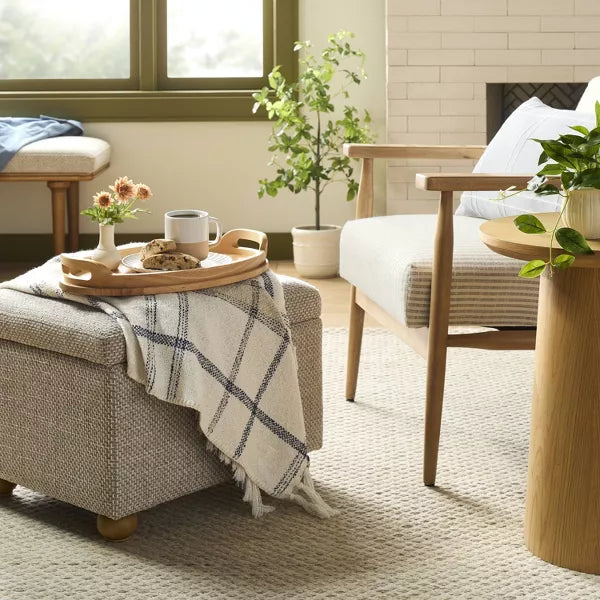 Soft Woven Plaid Throw Blanket Sour Cream/Blue - Hearth & Hand™ with Magnolia-Cream/Blue