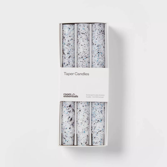 6pk Taper Candle Set Blue Speckle - Room Essentials™
