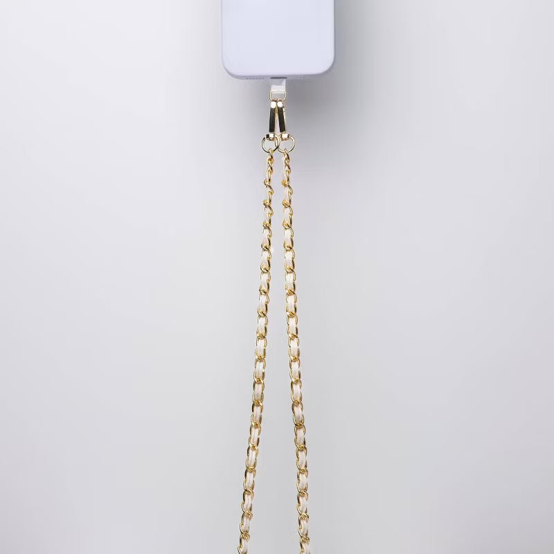 Hello Lux Phone Crossbody Strap – Golden Chain with Beige Faux Leather