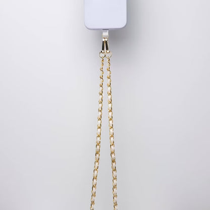 Hello Lux Phone Crossbody Strap – Golden Chain with Beige Faux Leather