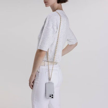 Hello Lux Phone Crossbody Strap – Golden Chain with Beige Faux Leather