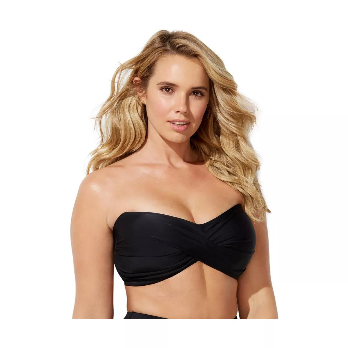 Swimsuits for All Women's Valentine Ruched Bandeau Bikini Top-Black-Size 14