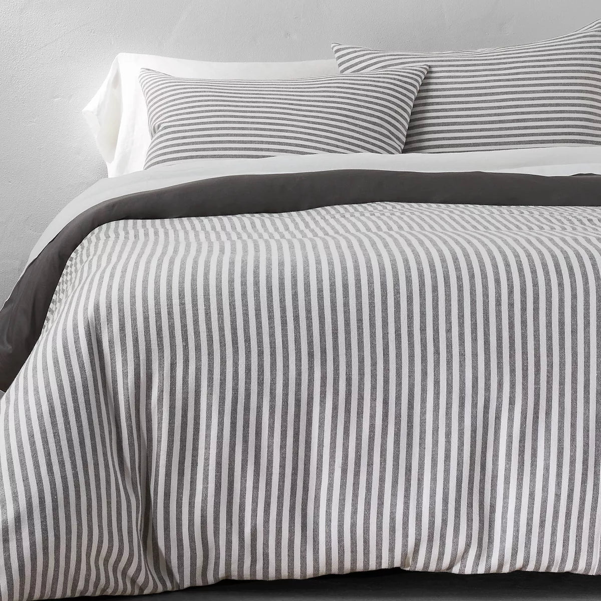 Heavyweight Linen Blend Comforter & Sham Set - Casaluna™ Full/ Queen Gray White Striped