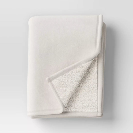Chenille Throw Blanket with Faux Shearling Reverse - Threshold™-Ivory