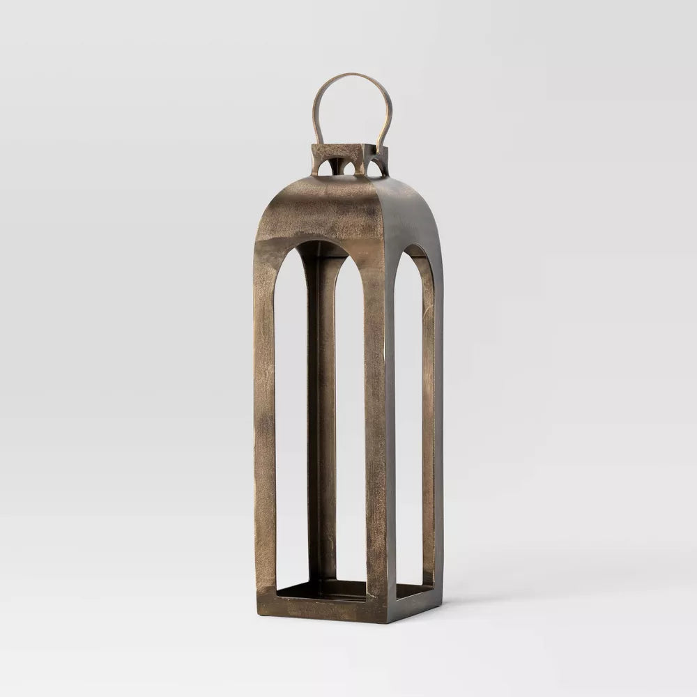 Pillar Cast Aluminum Lantern Candle Holders Gold - Threshold