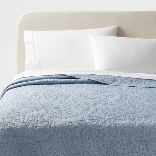 Garment Washed Paisley Stitch Quilt - Threshold™ Sky Blue-Full/queen