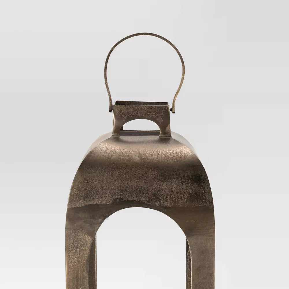 Pillar Cast Aluminum Lantern Candle Holders Gold - Threshold