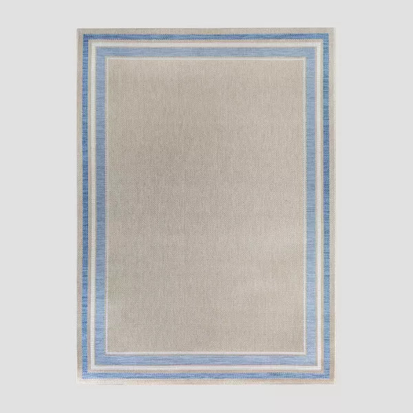 9'2"x12' Tonal Border Outdoor Rug Blue - Threshold™: Stain-Resistant, Woven Polypropylene