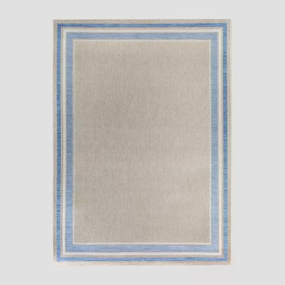 9'2"x12' Tonal Border Outdoor Rug Blue - Threshold™: Stain-Resistant, Woven Polypropylene