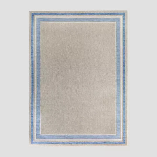 9'2"x12' Tonal Border Outdoor Rug Blue - Threshold™: Stain-Resistant, Woven Polypropylene