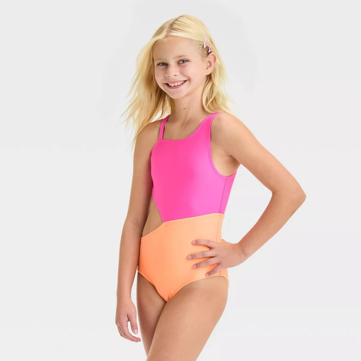 Girls' Solid One Piece Swimsuit - Cat & Jack™-XL(14)