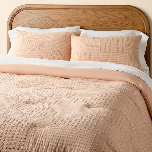 Woven Textured Squares Comforter Bedding Set Blush - Hearth & Hand™ with Magnolia-King