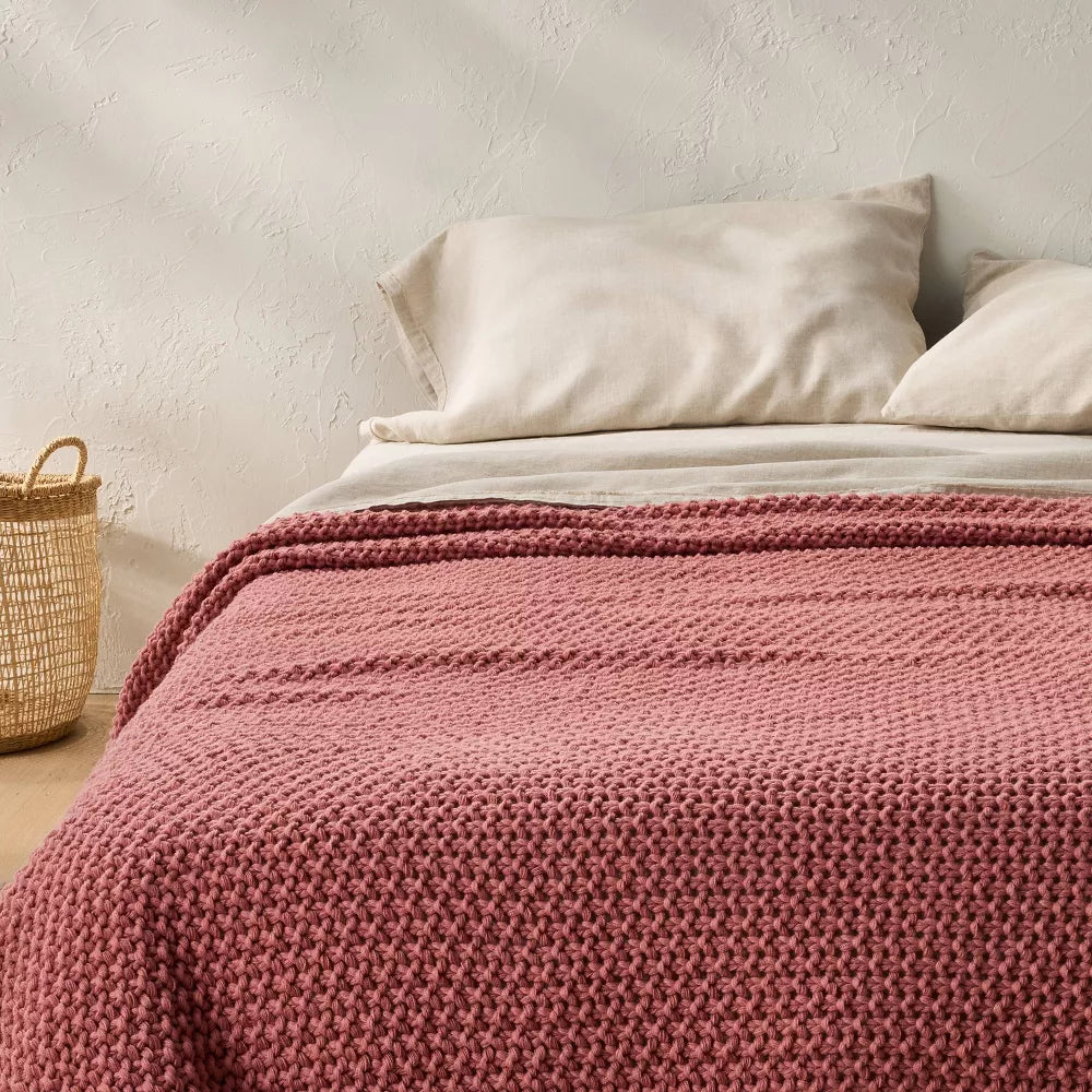 Knit Bed Blanket - Casaluna™ Rose Full/ Queen