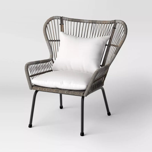 2pc Steel and Wicker Latigo Rust Resistant Outdoor Patio Club Chairs Gray - Threshold™