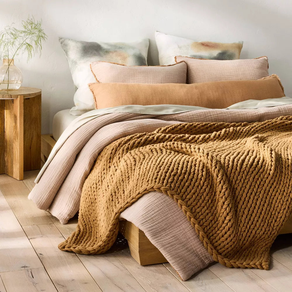50"x70" Oversized Solid Bed Throw - Casaluna™ Warm Brown