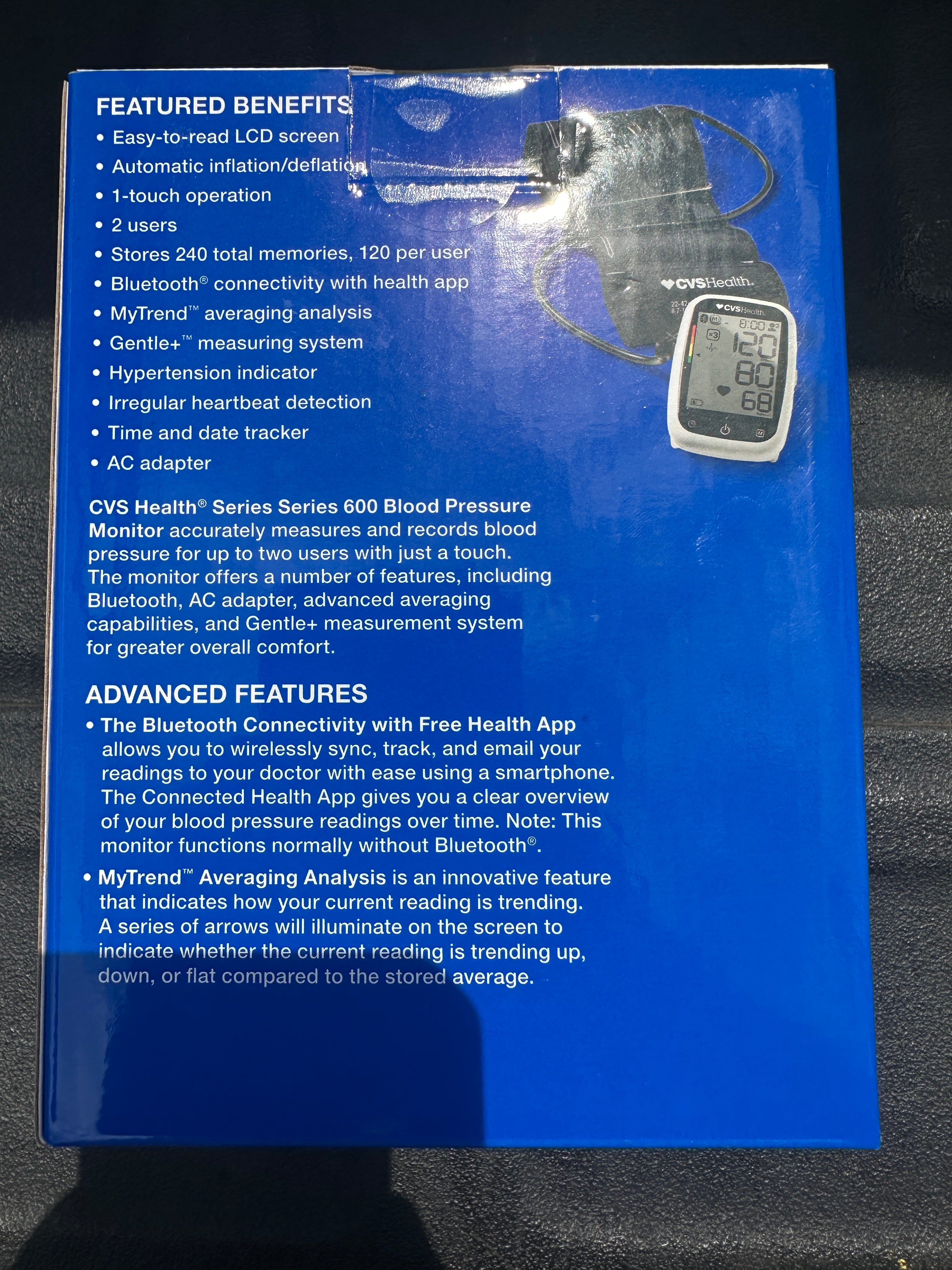 CVS Health Series 600 Upper Arm Blood Pressure Monitor Bluetooth BP3KR1-4BCVS