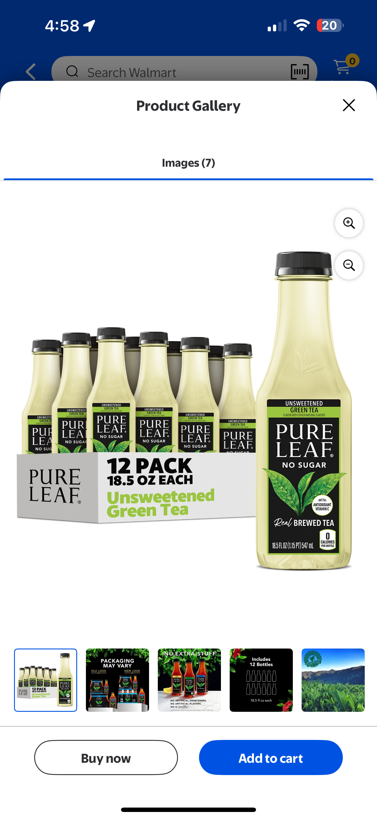 Lipton Pure Leaf Unsweetened Real Brewed Green Iced Tea, 18.5 fl oz, 12 Pack Bottles